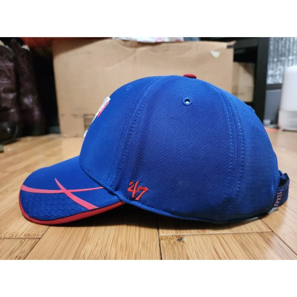 Texas Rangers Hat Cap Strap Back Blue Red MLB Baseball Adjustable Logo '47 OSFA
